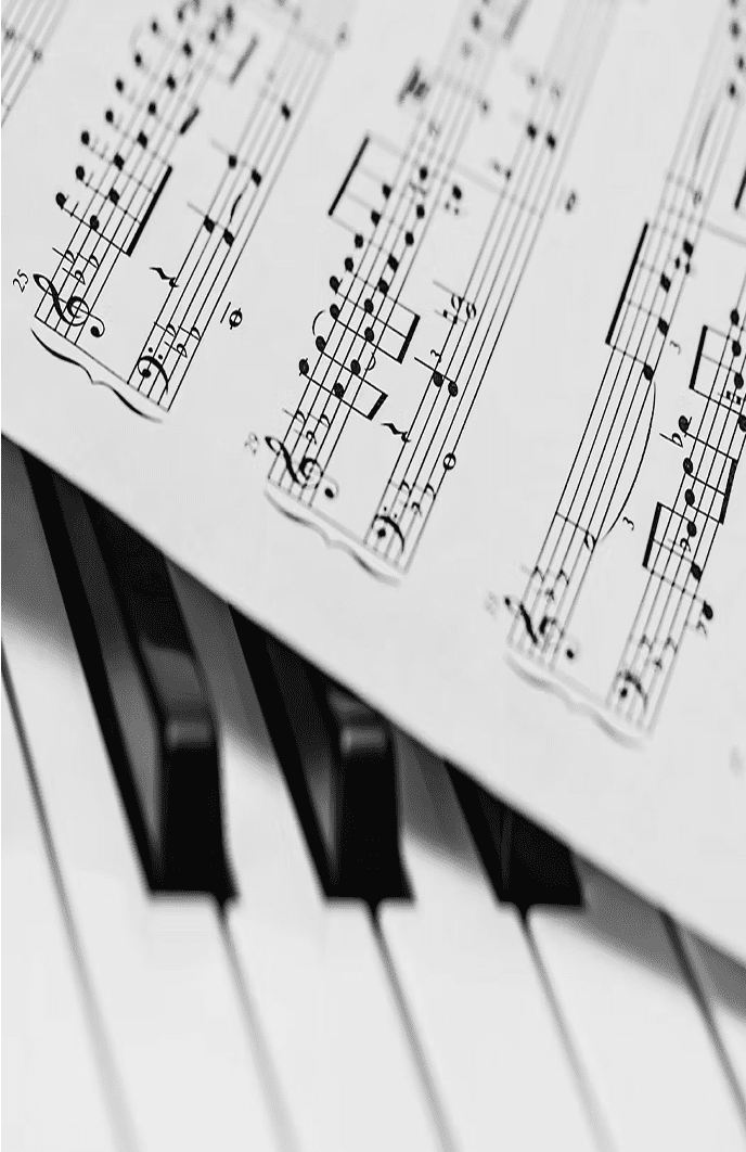 Musical notes on a piano